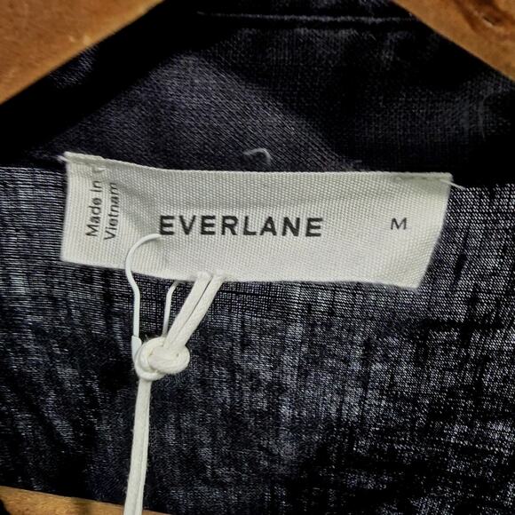 Everlane Shirt Mens Medium Black Linen Polo Short Sleeve Button Collared - Picture 3 of 11